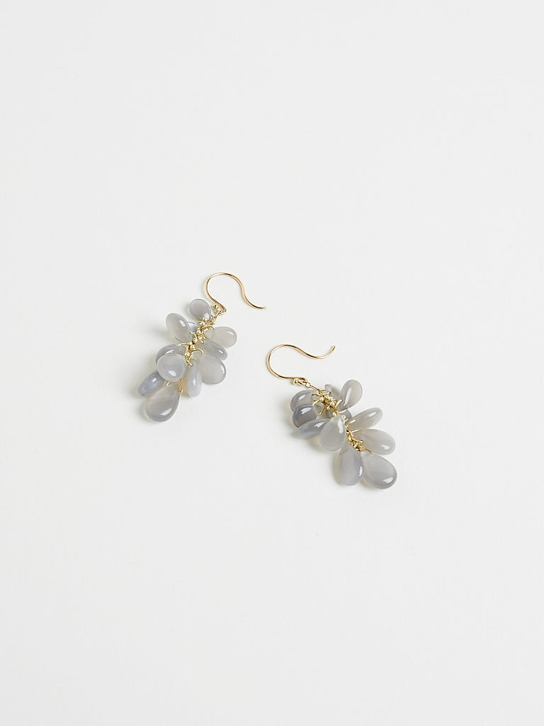 Ten Thousand Things - Extra Long Grey Moonstone Cluster Earrings on 18 Yellow Gold