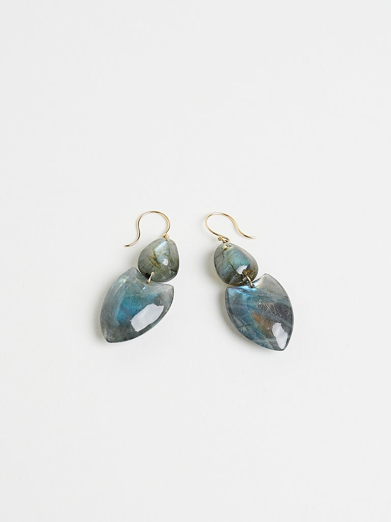 Ten Thousand Things - Labradorite Double Heart Earrings on 18k Yellow Gold