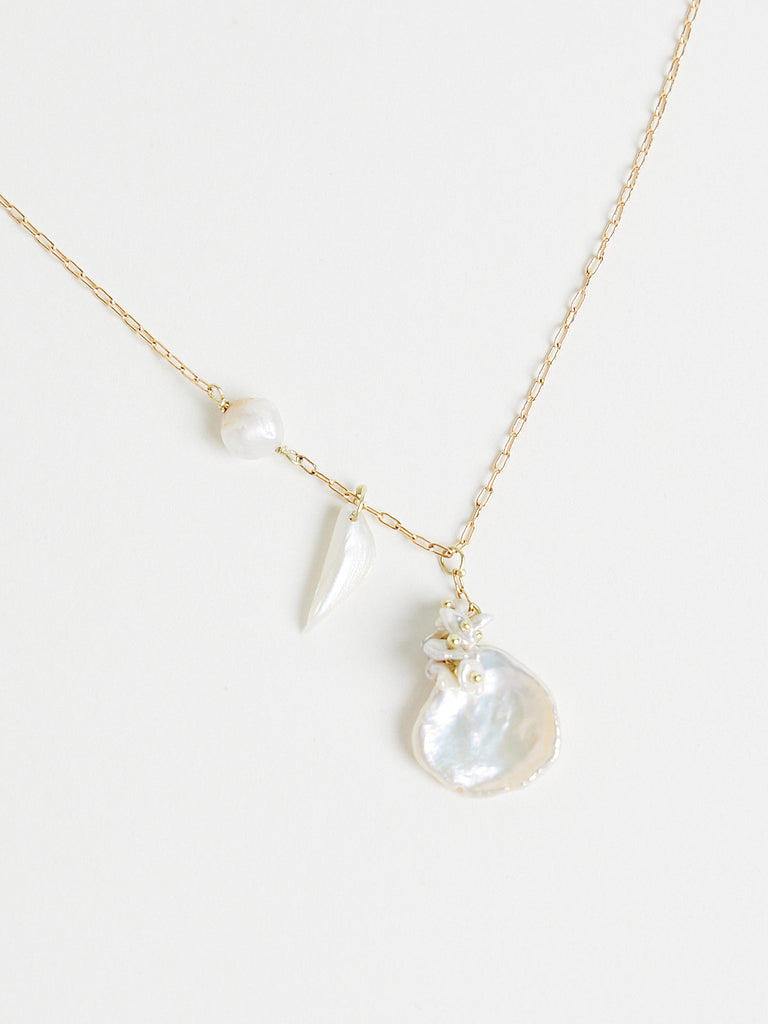 Ten Thousand Things Coin Pearl Keshi Cluster, Natural Pearl, and Pearl Wing on 18k Gold