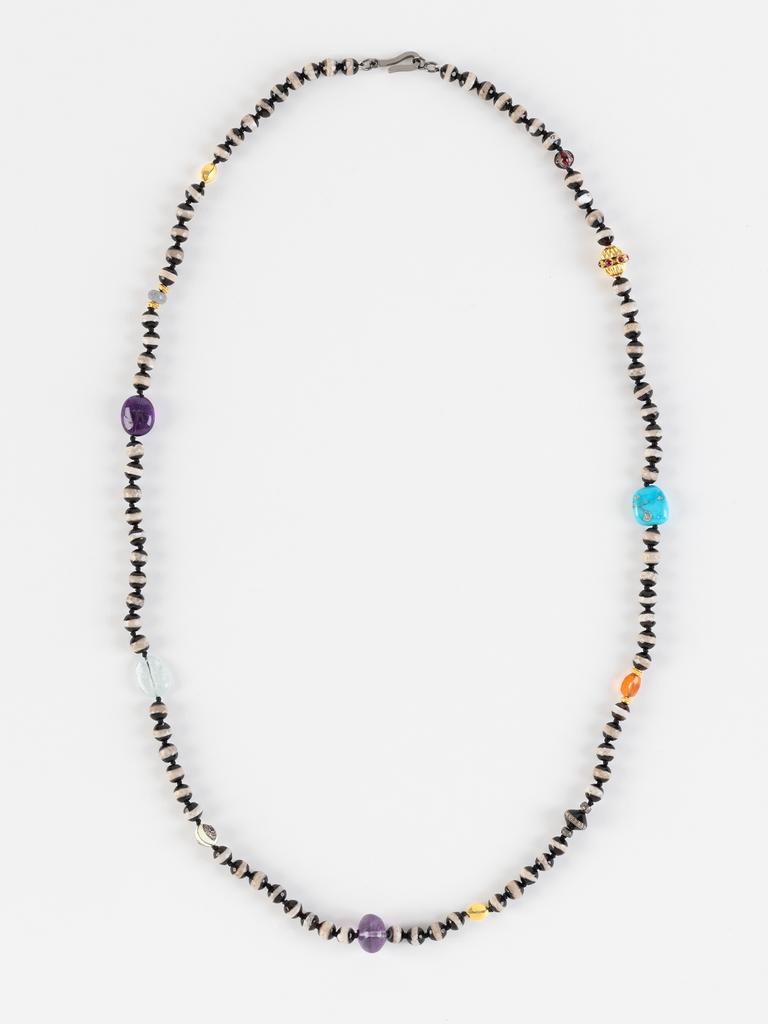 Ileana Makri - Black Agate Stripe Beaded Necklace (80cm)