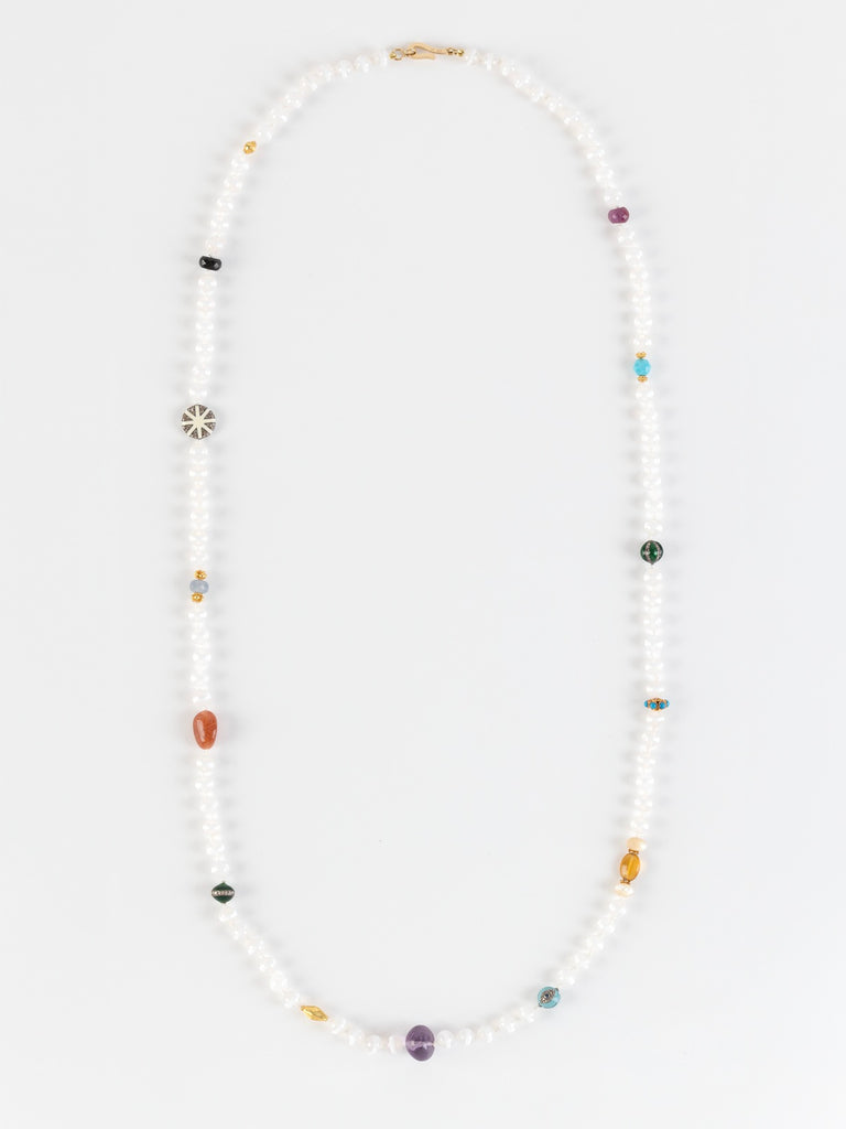 Ileana Makri - White Agate Stripe Beaded Necklace - 80cm