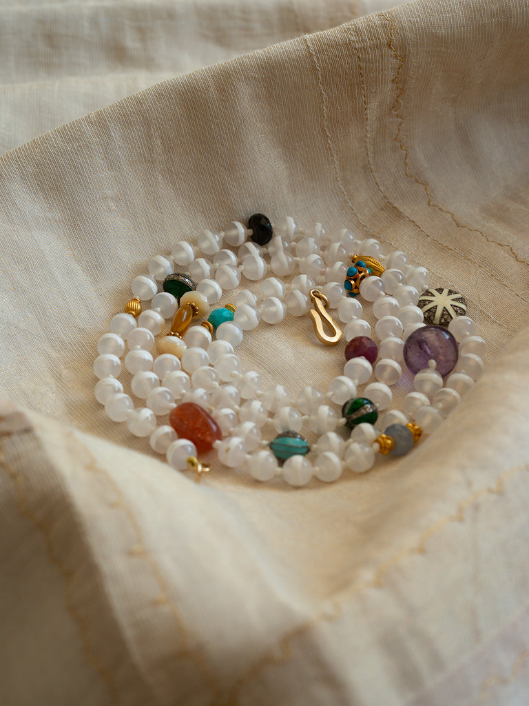 Ileana Makri - White Agate Stripe Beaded Necklace